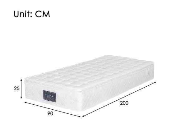 Matelas à ressorts 90x200 cm mousse ép.25 cm - dureté H3 - housse matelassée en microfibre - Blanc