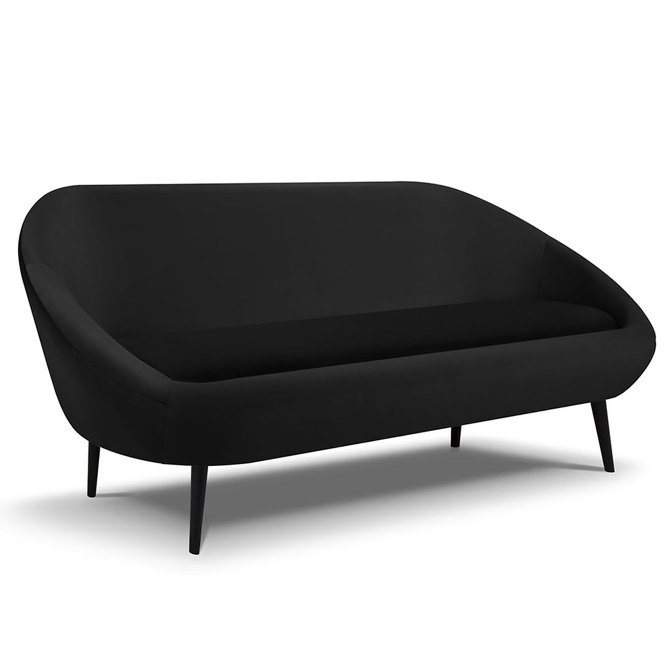 Mazzini Sofas Canapé velours petale 3 places noir - 222x90x92 cm