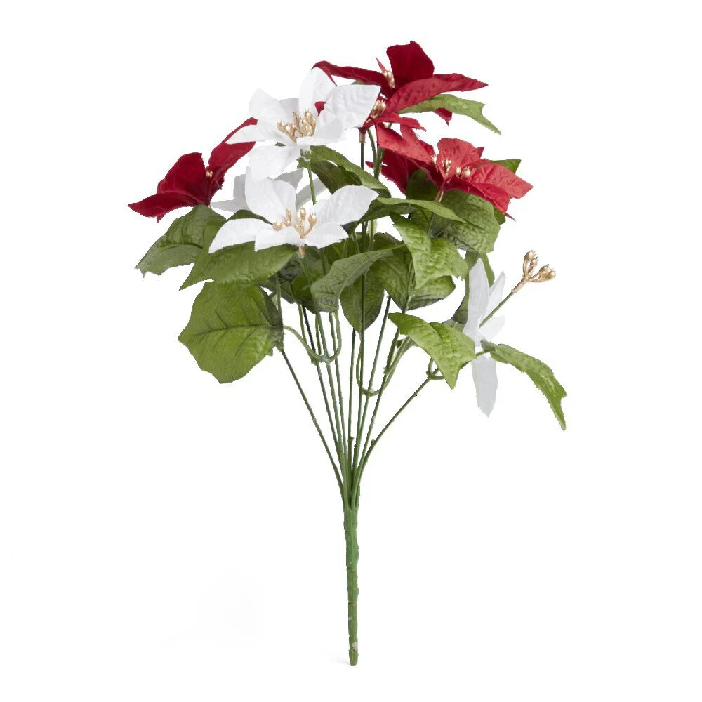 Bouquet fleurs artificielles poinsettia rouge et blanc H40cm