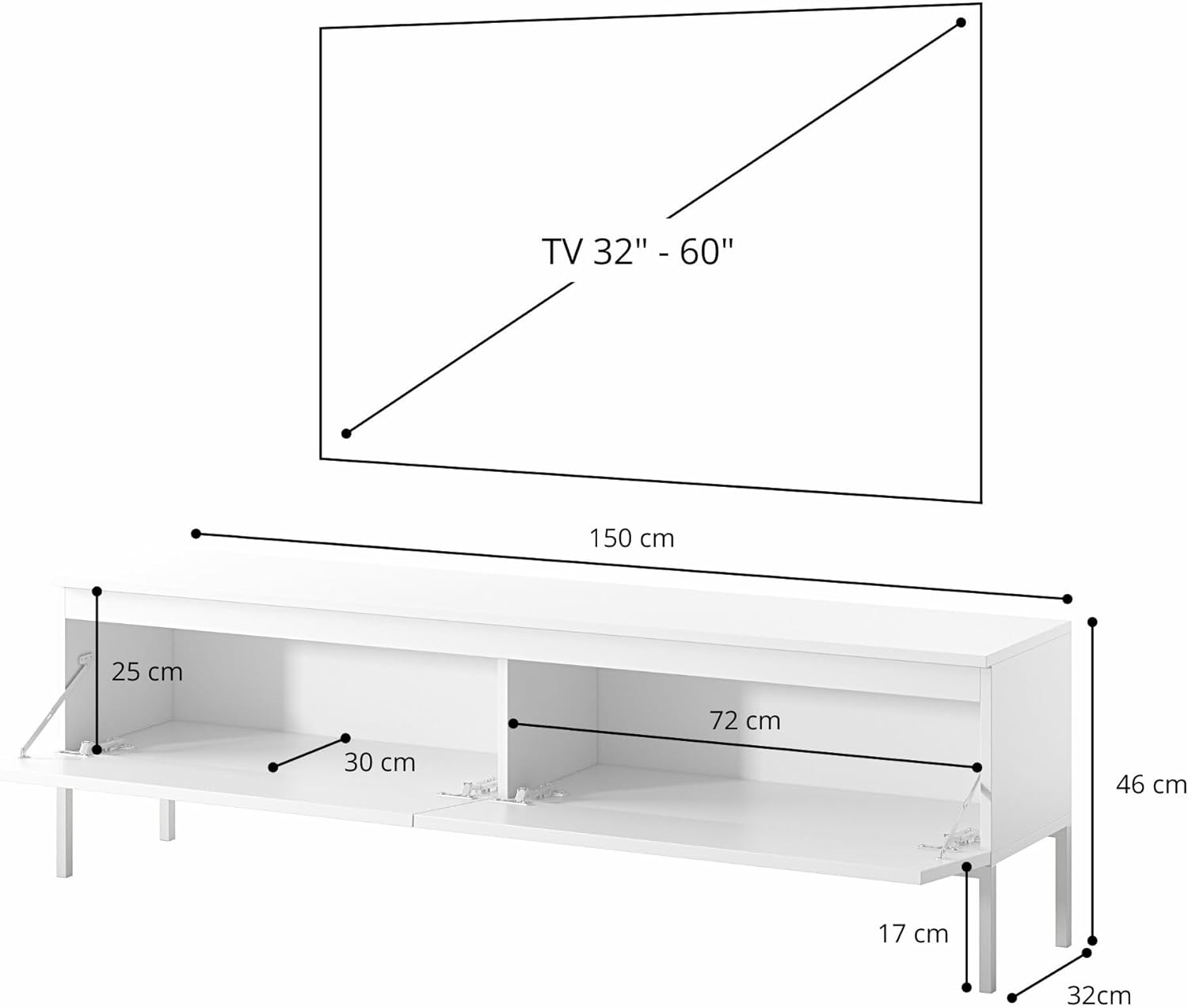 Selsey TV Schrank Board Sideboard Fernsehtisch Fernsehschrank Mit Schränken 150 cm Goldene Beine Schwarz Bemmi