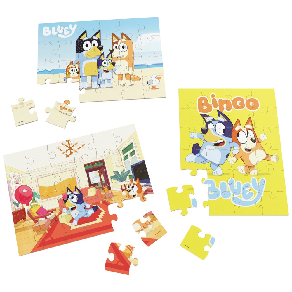 Bluey Holzpuzzle 3er-Pack und Aufbewahrungsschale