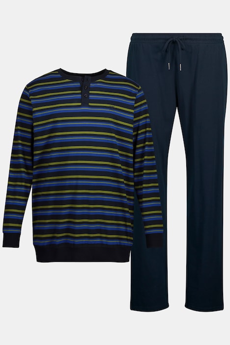 Schlafanzug, Bauchfit, Homewear, Zweiteiler, Langarmshirt mit Ringeln, lange Hose, bis 8 XL