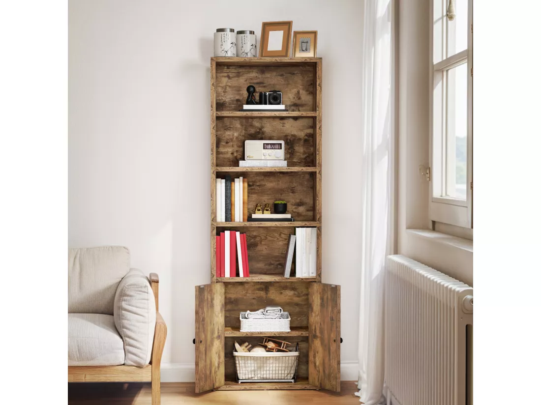 YITAHOME Bibliothèque à 4 Niveaux avec 2 Portes, Rangement Haut pour Chambre à Coucher, Salon, Bureau, Brun Rustique