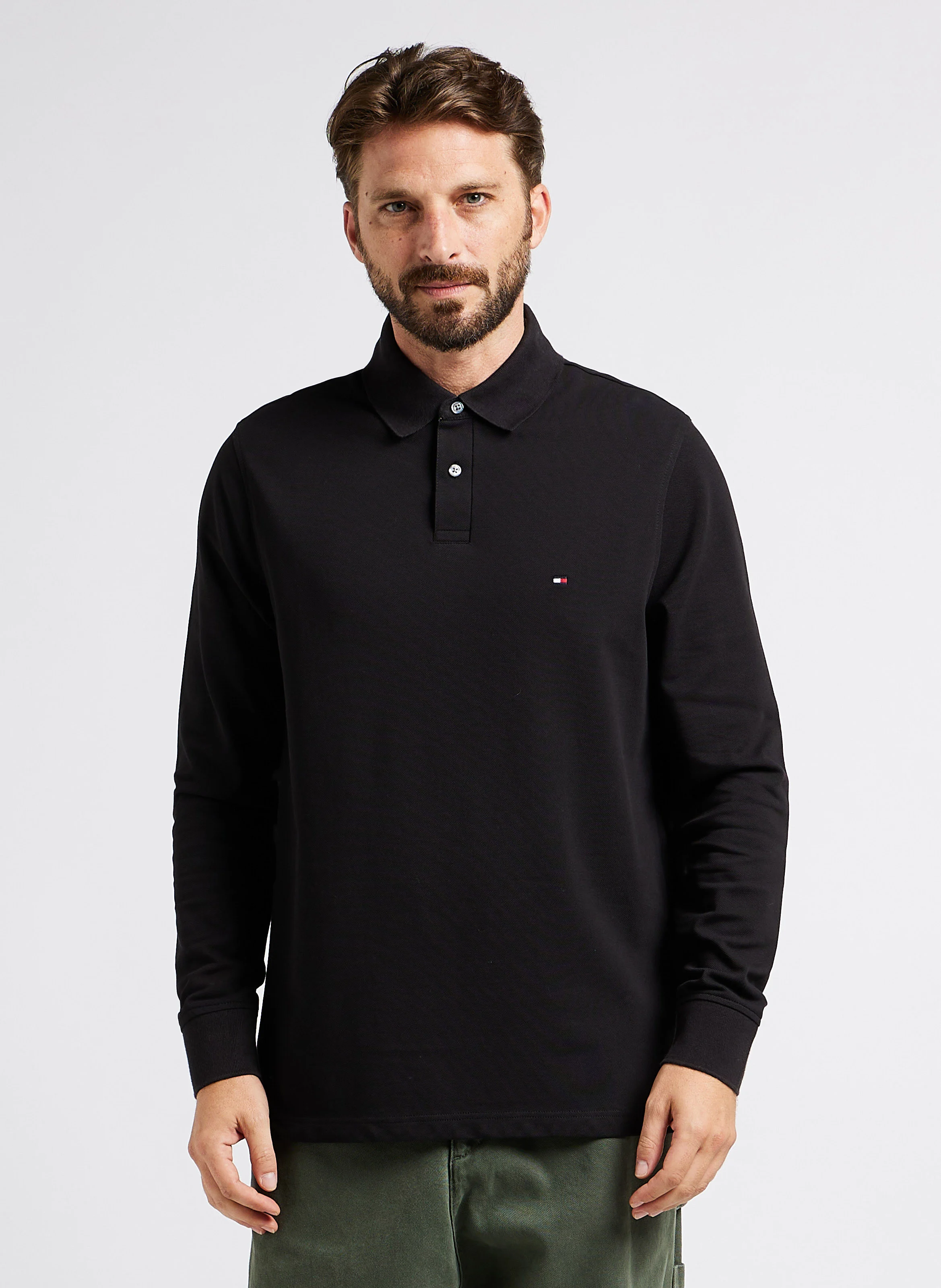 Polo regular-fit en coton bio mélangé| Noir