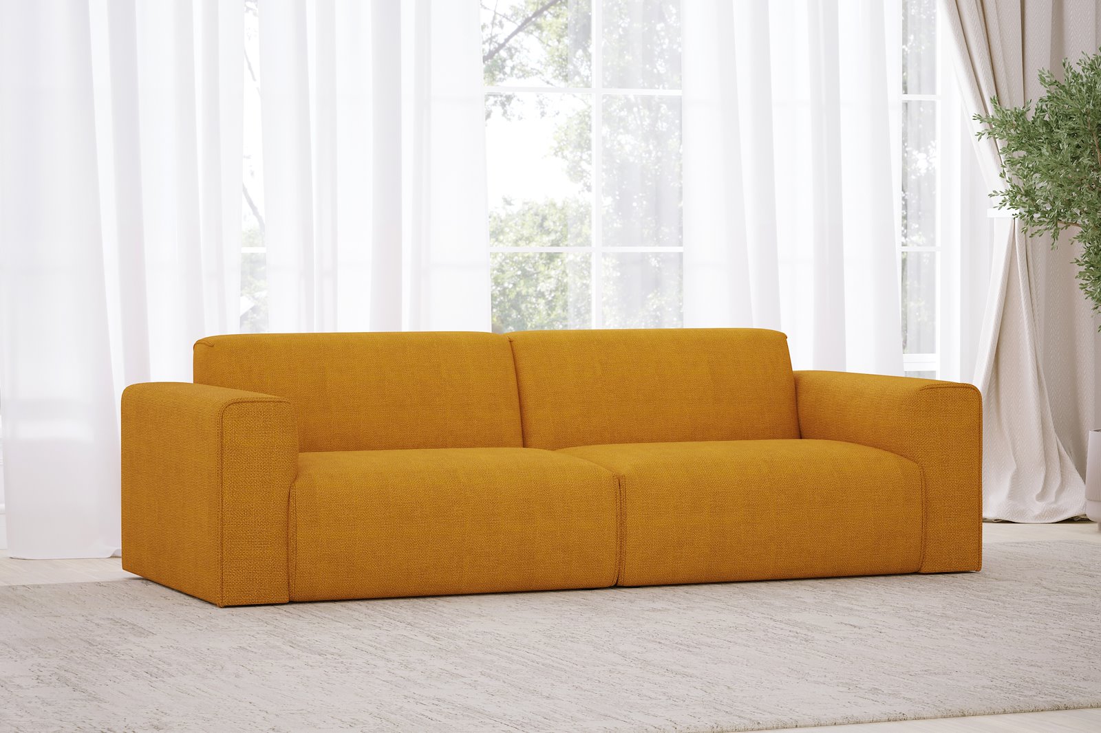 Monaco 3-seter sofa Tekstil Fjord 9 Amber med sorte ben. Std komfort.