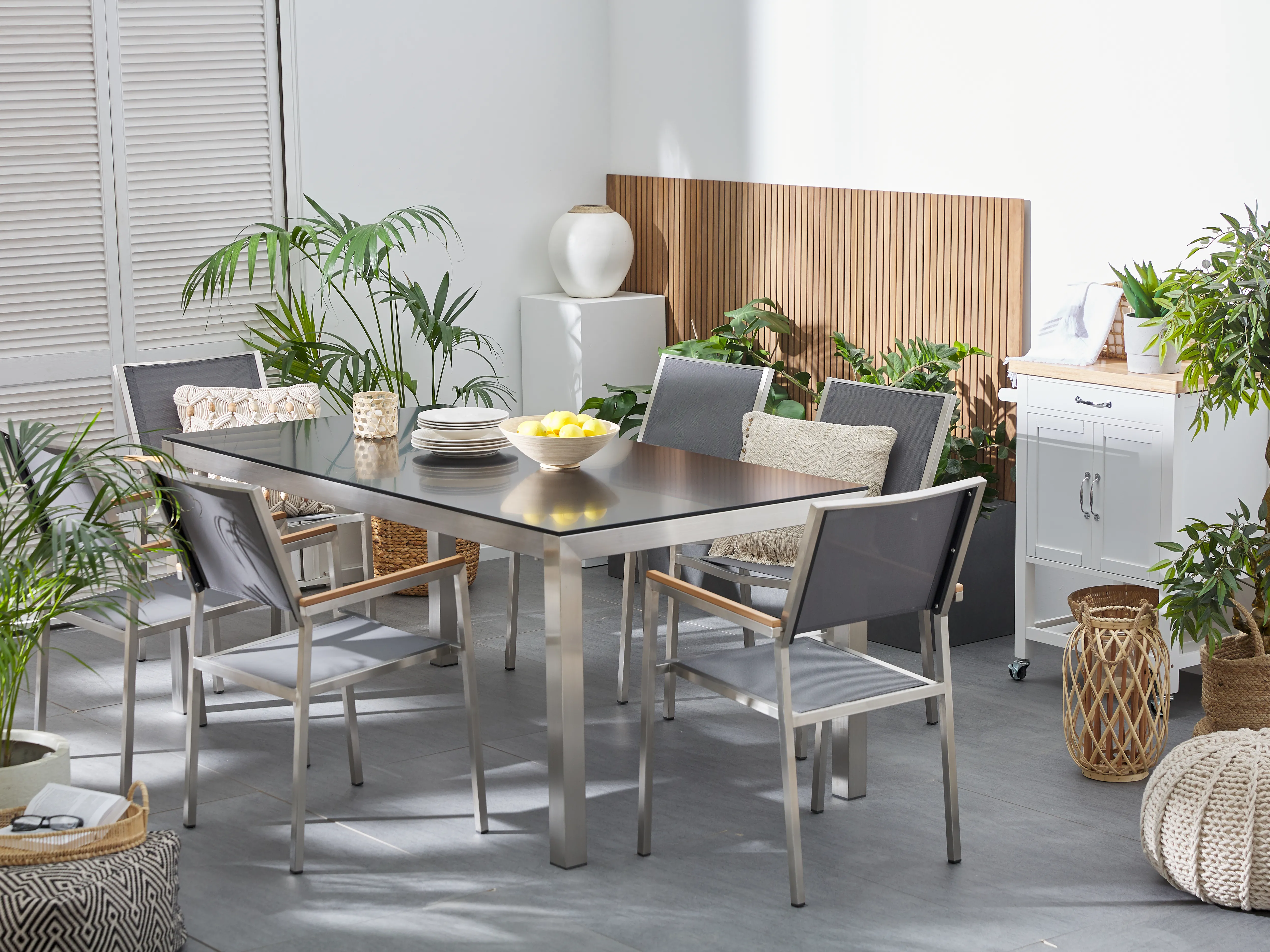 Tuin eettafel GROSSETO 180 cm 90 cm Veiligheidsglas Zwart