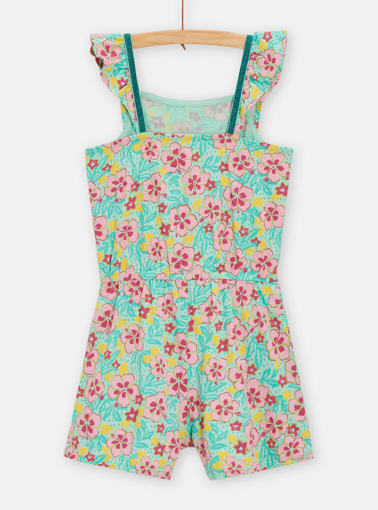 Combishort vert d'eau imprimé hibiscus pour fille