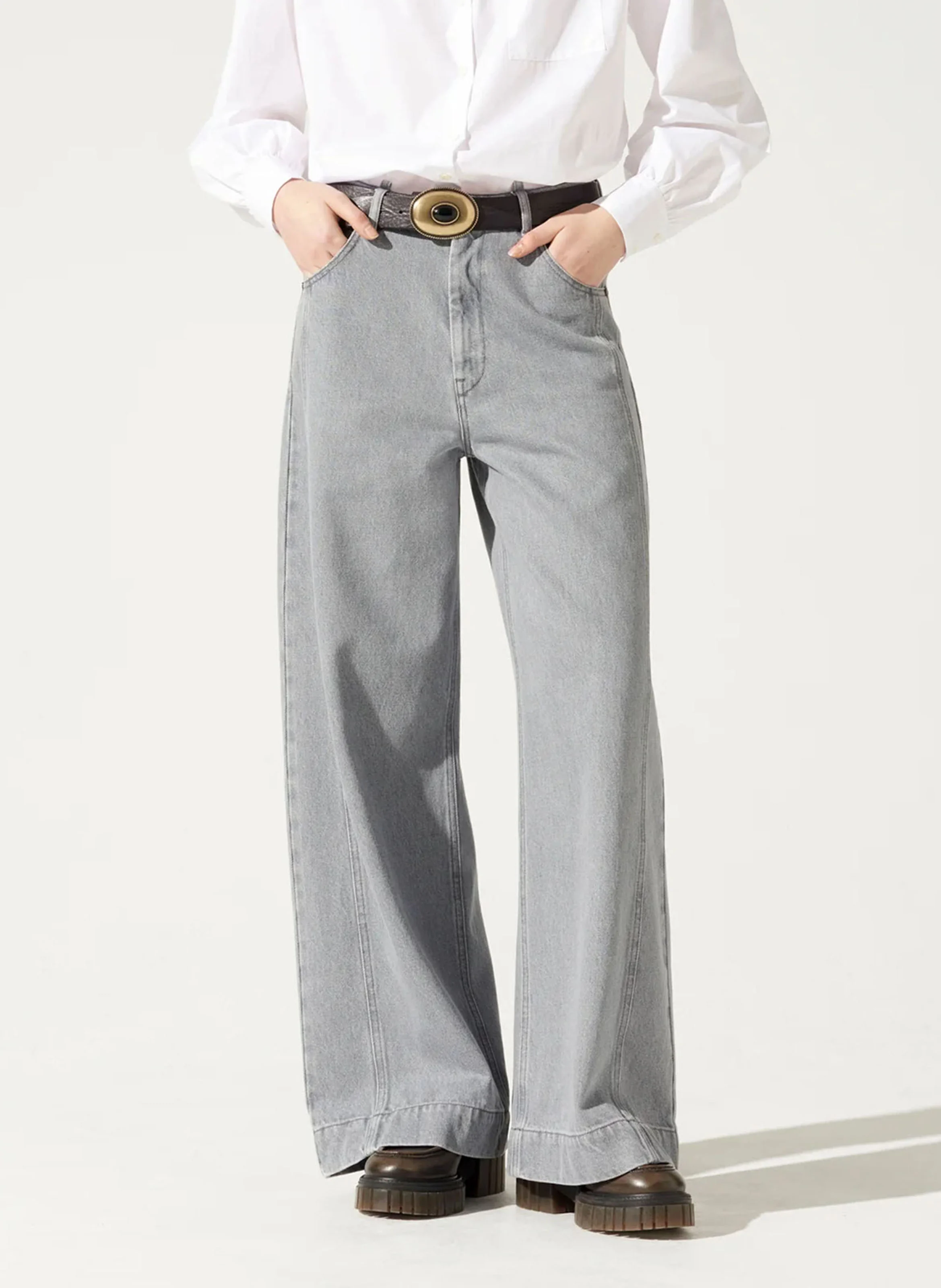 KEJA - Jean large taille haute en coton | Gris