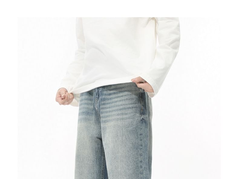 FAERIS - Mid Rise Washed Wide Leg Jeans