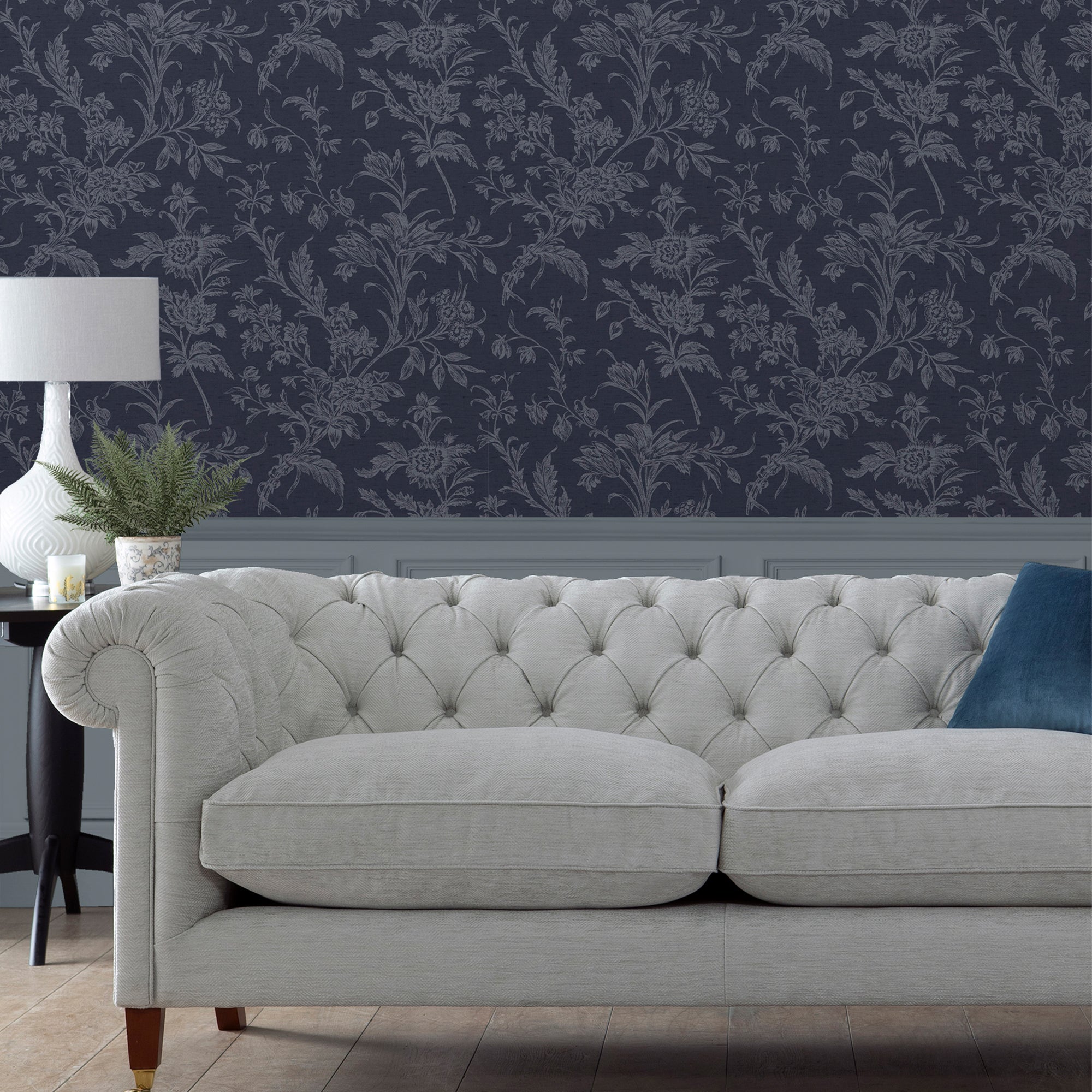 Laura Ashley Lloyd Behang - Bloemen - 10mx52cm - Blauw