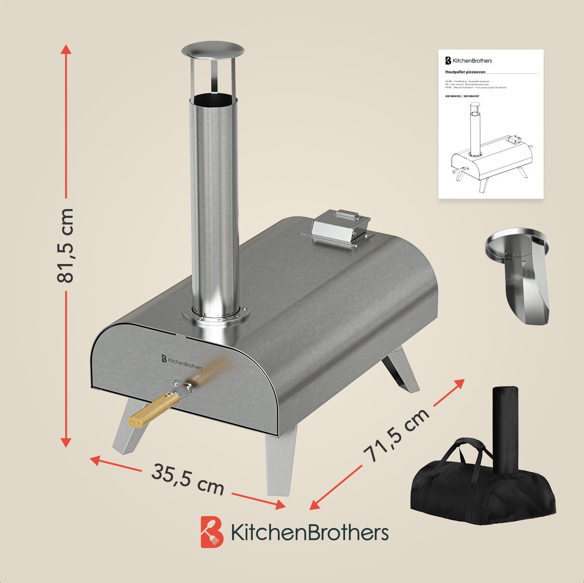 KitchenBrothers RVS Pizza Oven met beschermhoes