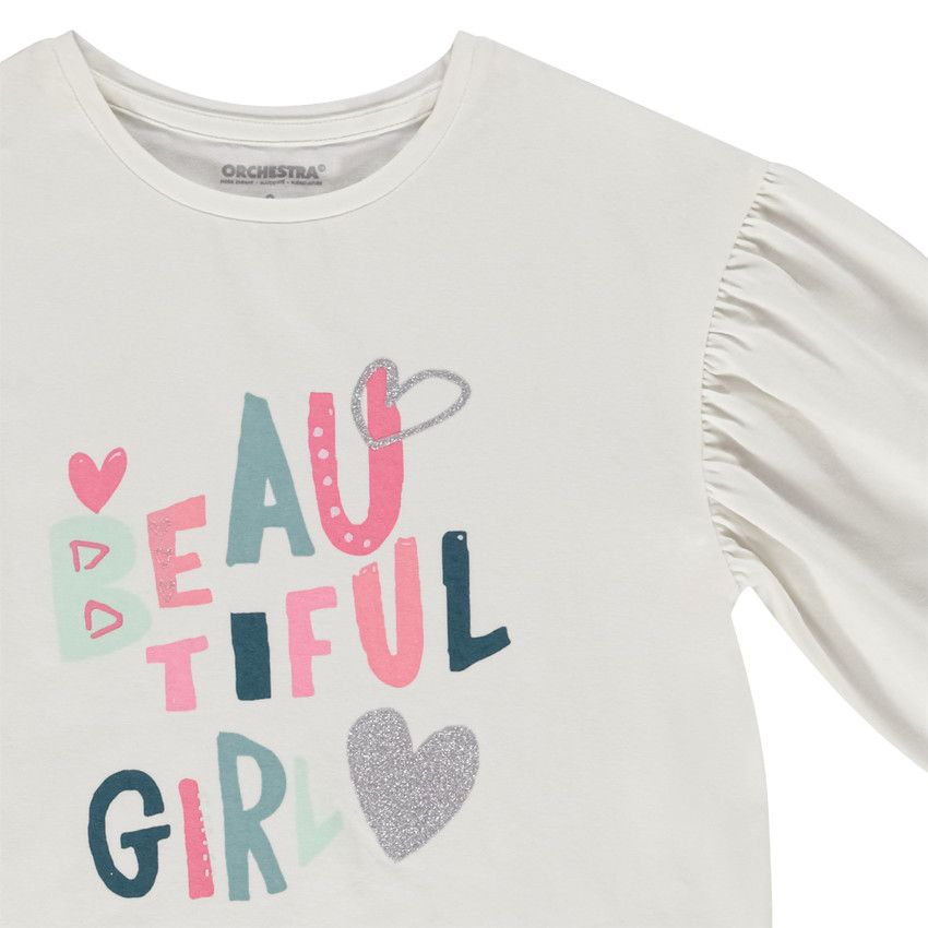 Pyjama 2 pièces en jersey pour fille - Ecru