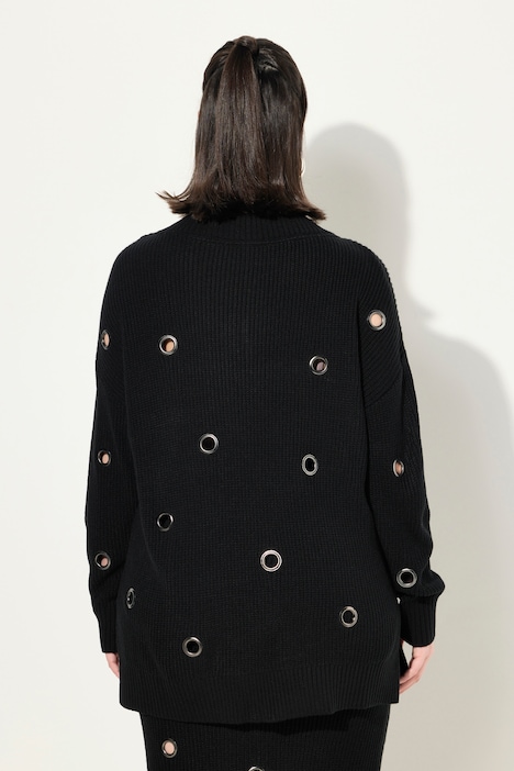 Pullover, Ösen, Oversized, V-Ausschnitt, Langarm
