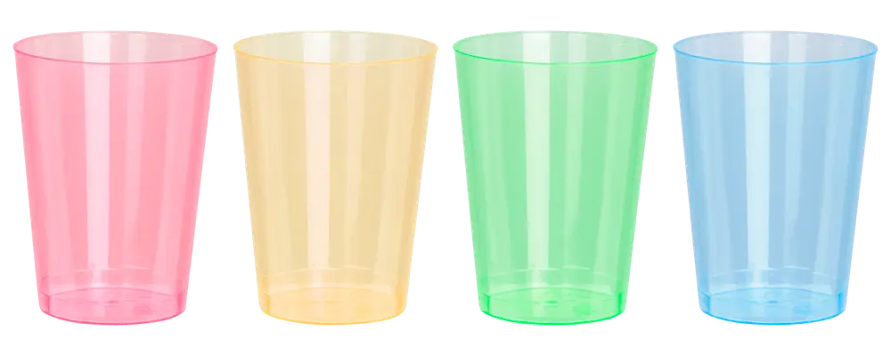 Vandglas 28 cl genanvendelig 6-pak - forskellige farver