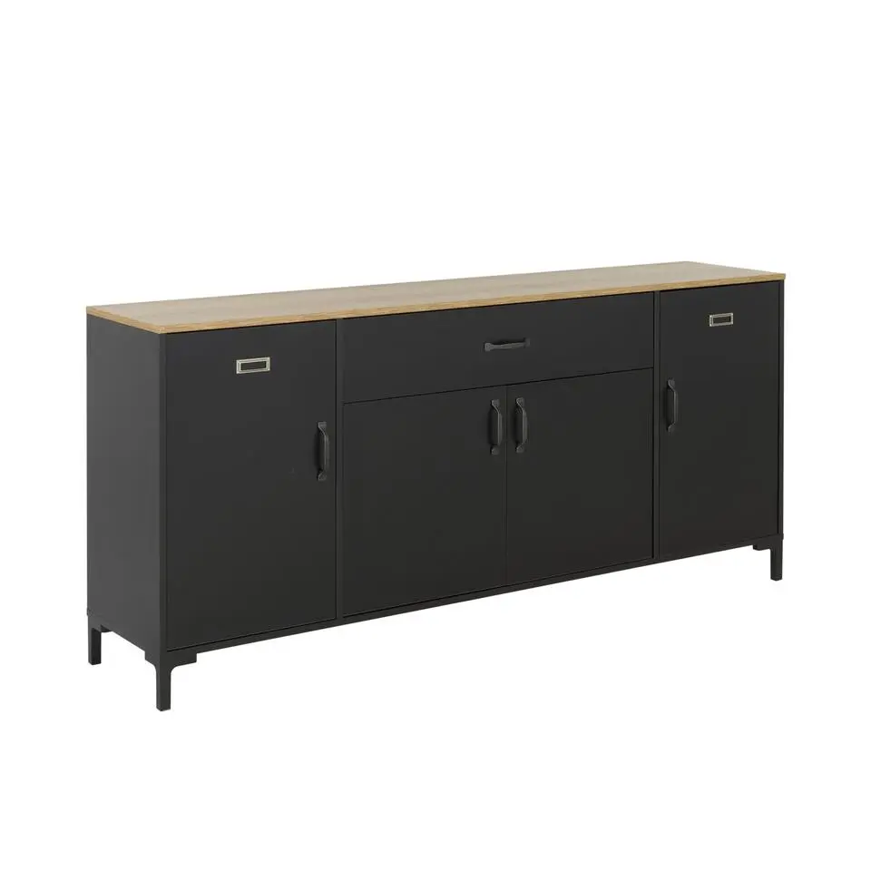 Diagone Dressoir Manchester - 82x40x180cm - Zwart/Eikenkleur