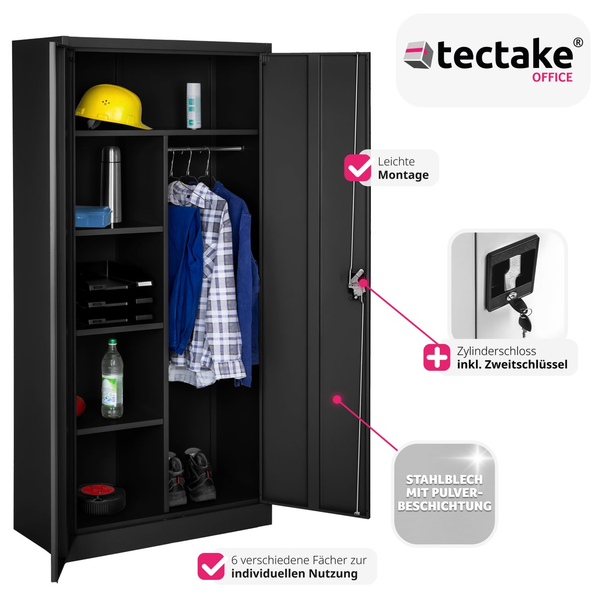 tectake locker van gepoedercoat staal, 180 x 80 x 40 cm