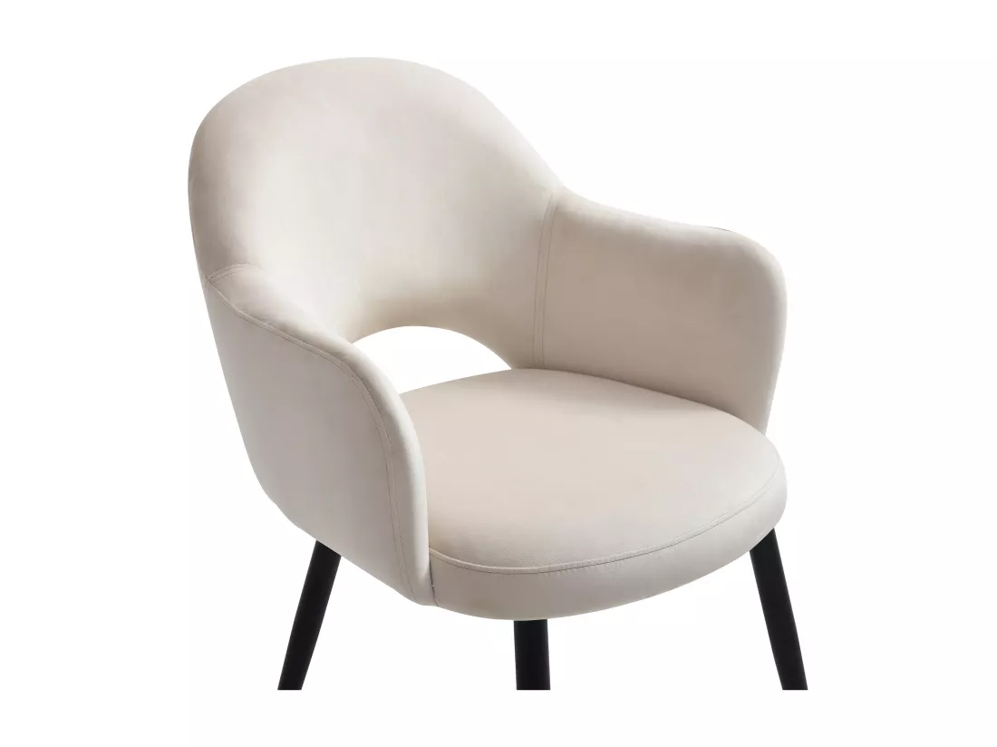 Lot de 6 chaises avec accoudoirs en velours et métal noir - Beige - ALSEY de Maison Céphy