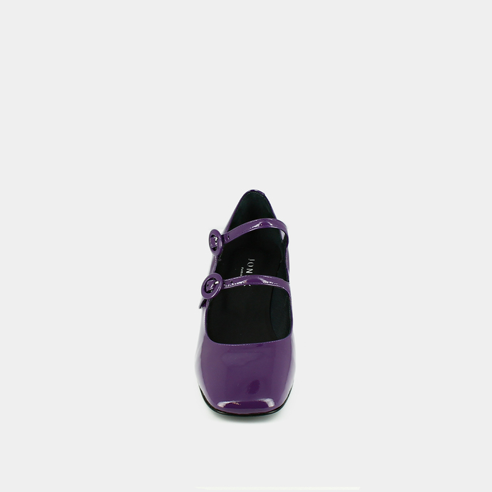 Babies à doubles brides et bouts carrés...  en vernis violet