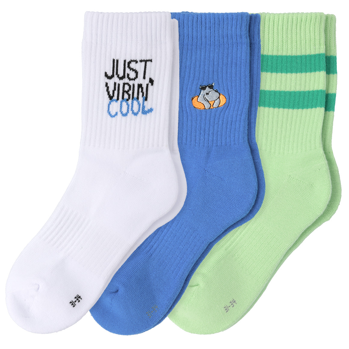 Famy 3 Paar Jungen Socken mit bunten Motiven blau / weiss / hellgrün