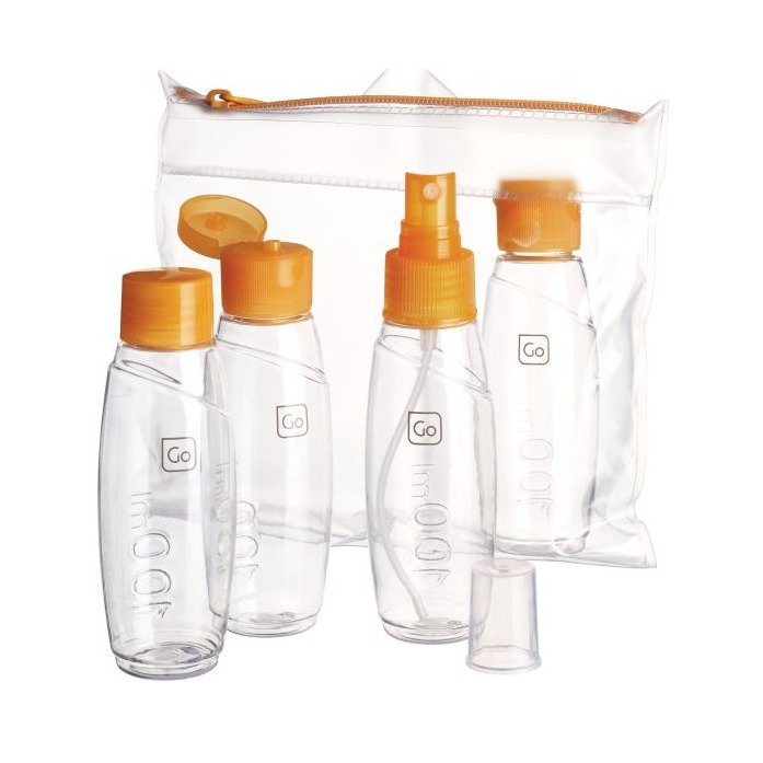 (5-tlg. Set) Cabin Bottles Set Befüllbare Kosmetik Behälter Reise Flaschen (658) - Transparent / Orange