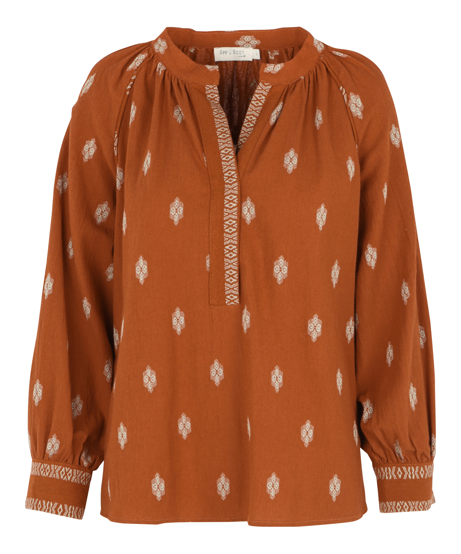 Blouse droite brodée en coton | Orange