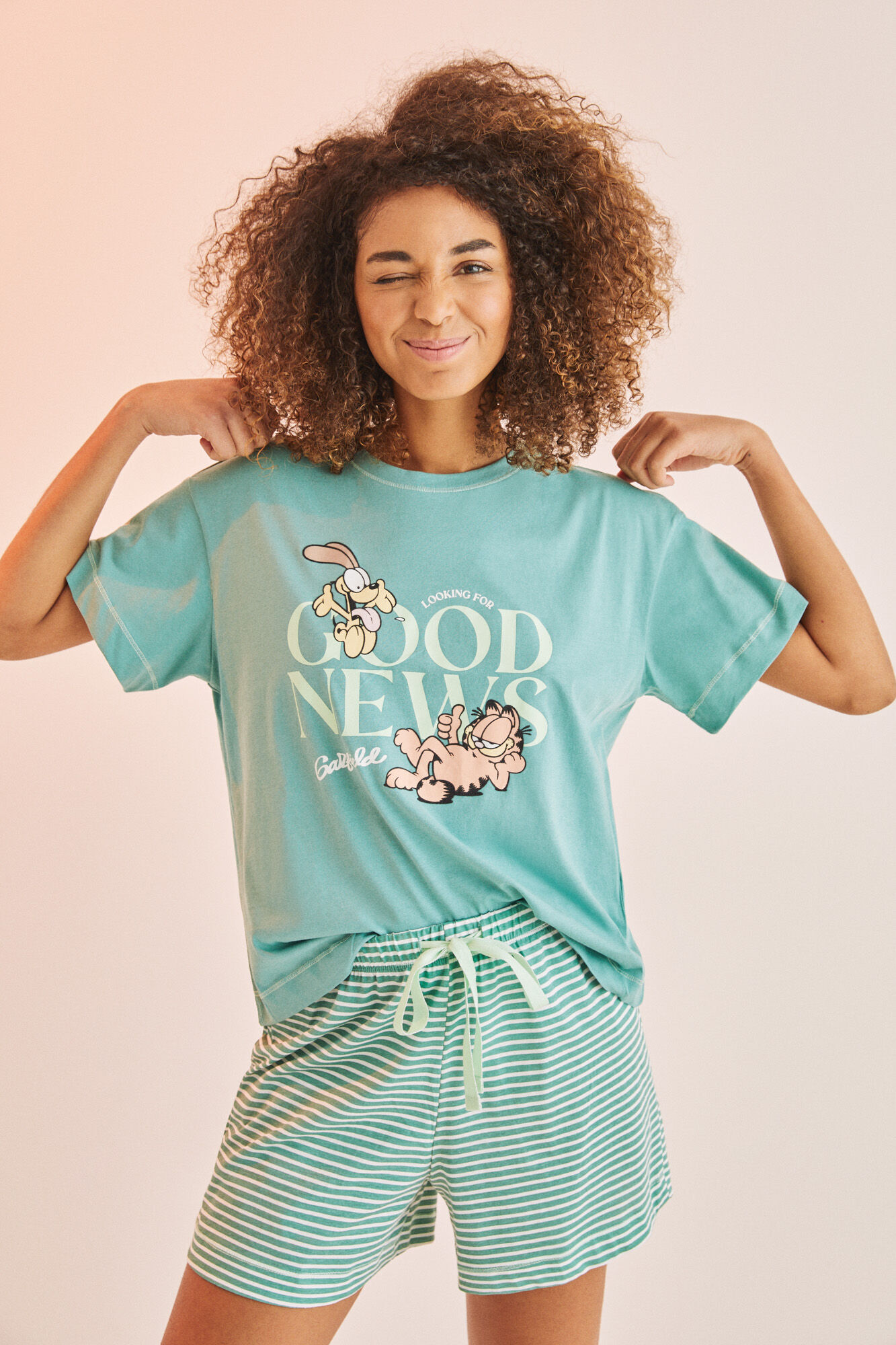 Pijama curto listrado do Garfield, verde - verde