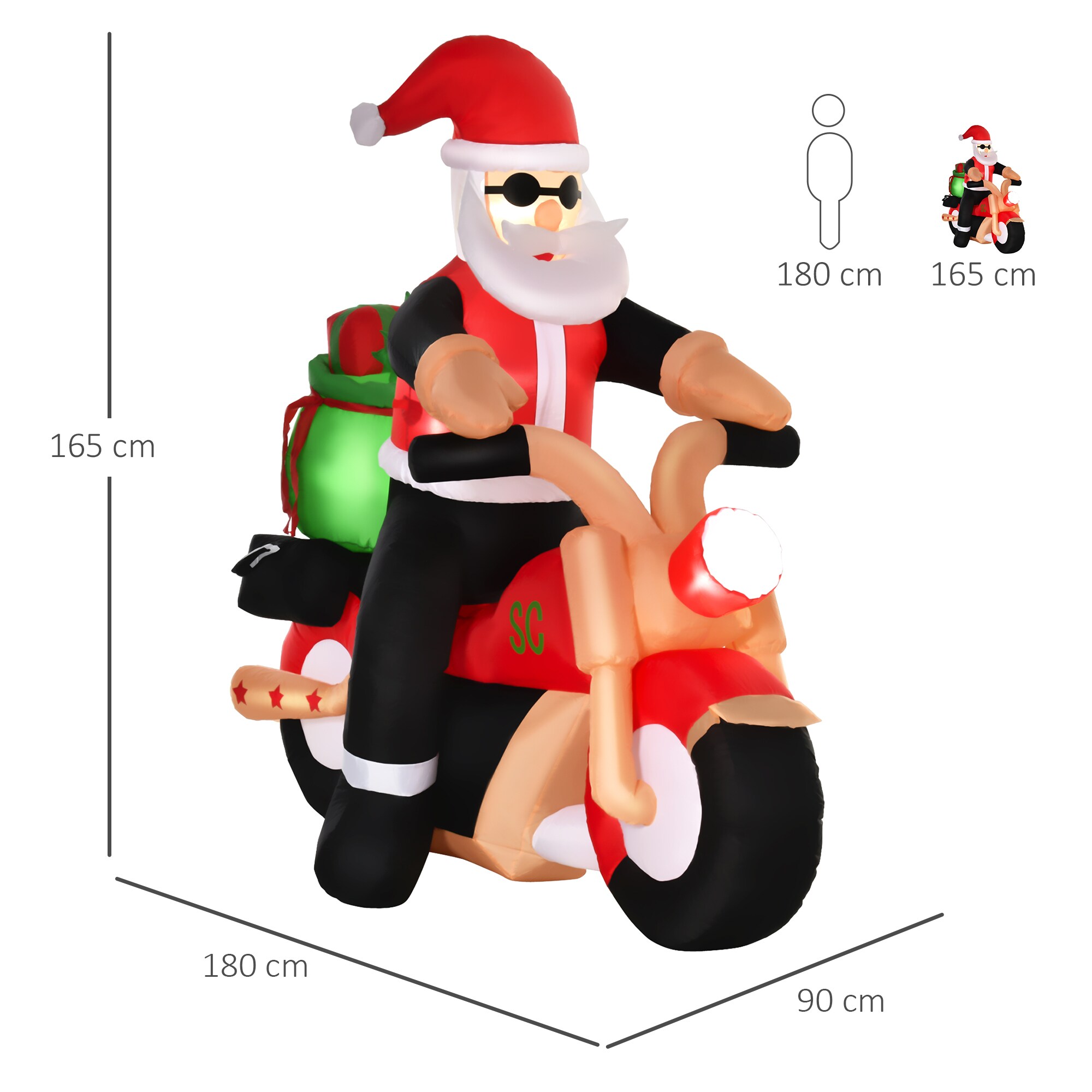 HOMCOM Aufblasbarer Weihnachtsmann mit Gebläse und LED-Licht bunt 153B x 55T x 150H