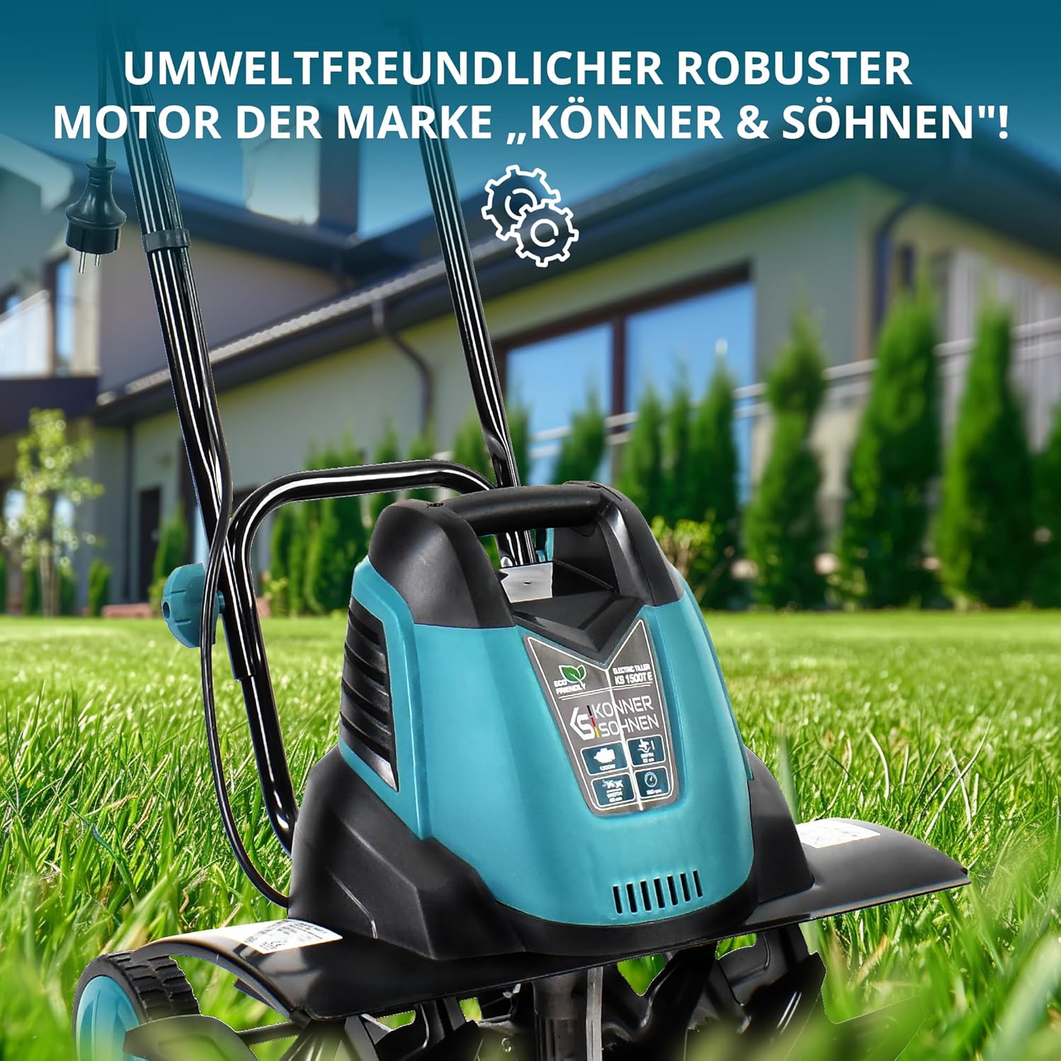 Könner & Söhnen KS 1500 T E Elektro-Bodenhacke, 23 cm Stahl Fräsen, 40 cm Arbeitsbreite, 23 cm Arbeitstiefe, 1500 W, 230 V, Gartenfräse für Hofgrundstücken, Blumen- und Gartenbeeten