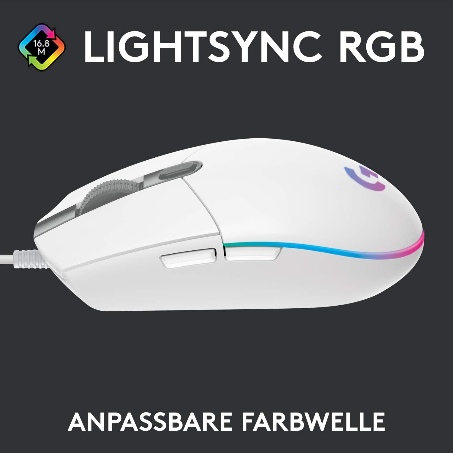 G203 LIGHTSYNC Kabelgebundene Gaming Maus mit RGB Beleuchtung (910-005797) - Weiss