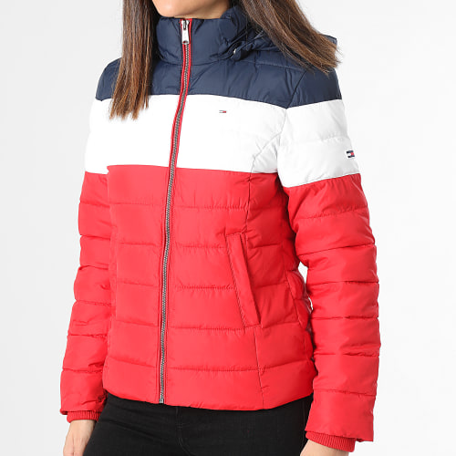 Doudoune Capuche Femme Colorblock 7257 Rouge Blanc Bleu Marine