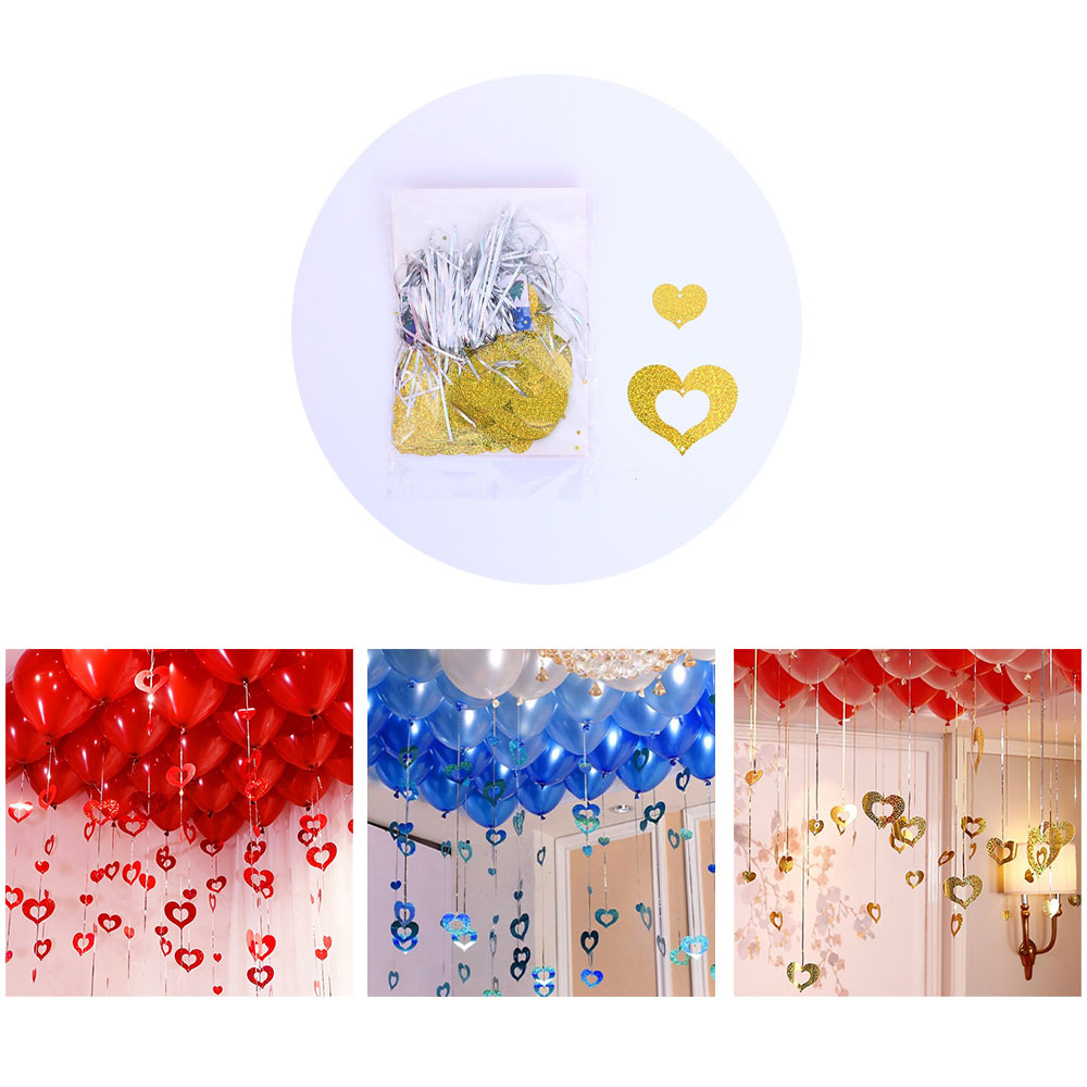 (100er Set) 100cm Ballon Anhänger Herz Girlande Vorhang Party Dekoration - Silber / Gold