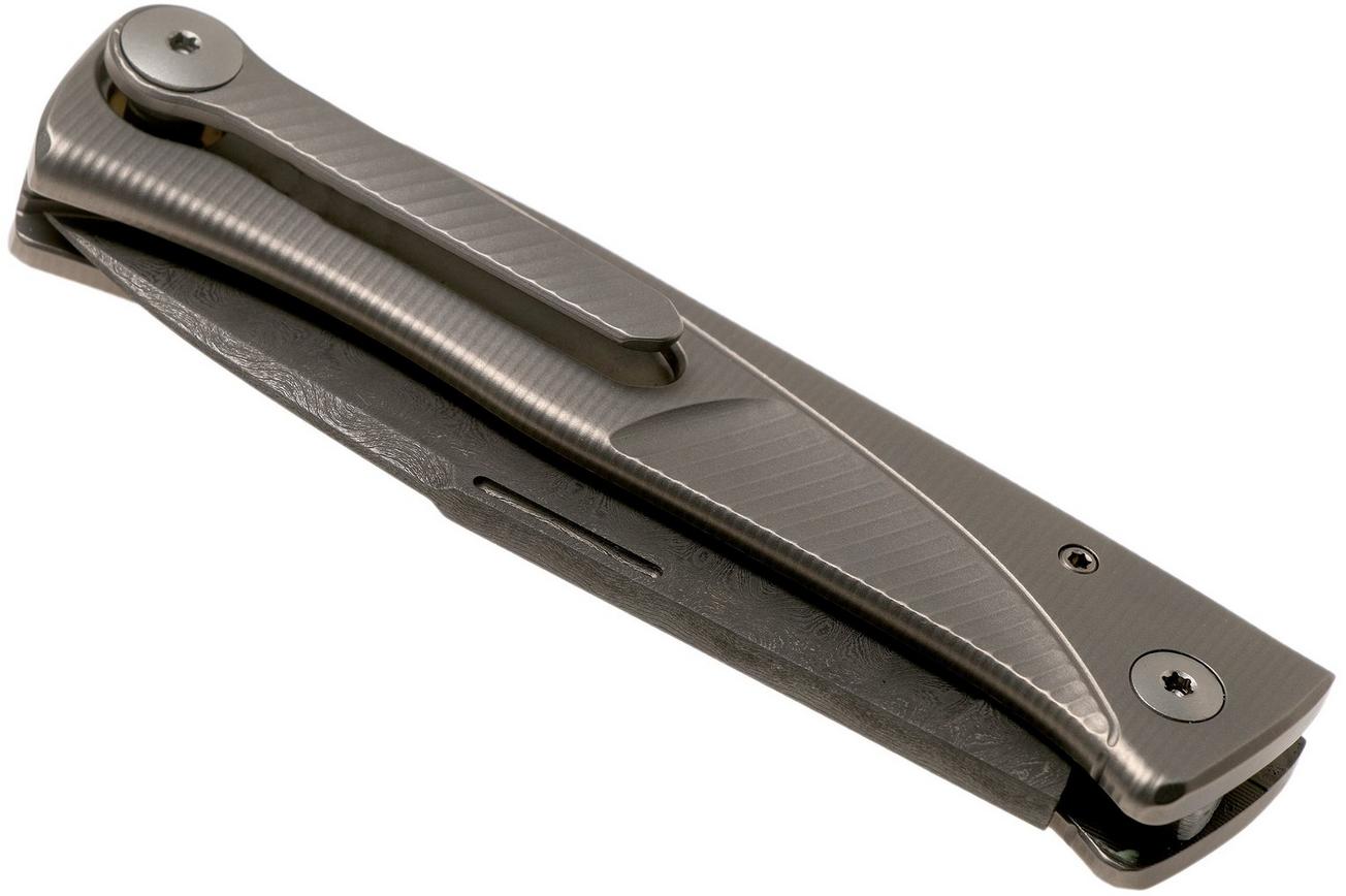 LionSteel Thrill TL-D-GY Damascus, Grey Titanium Integral Slipjoint