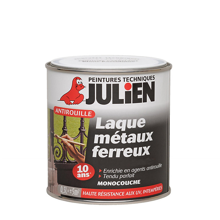 Peinture extérieure laque métaux ferreux antirouille monocouche Julien noir mat ferronnerie 0,5L