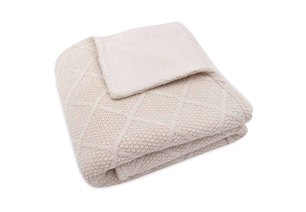 ledikantdeken Check Knit - Oatmeal/Teddy Fleece