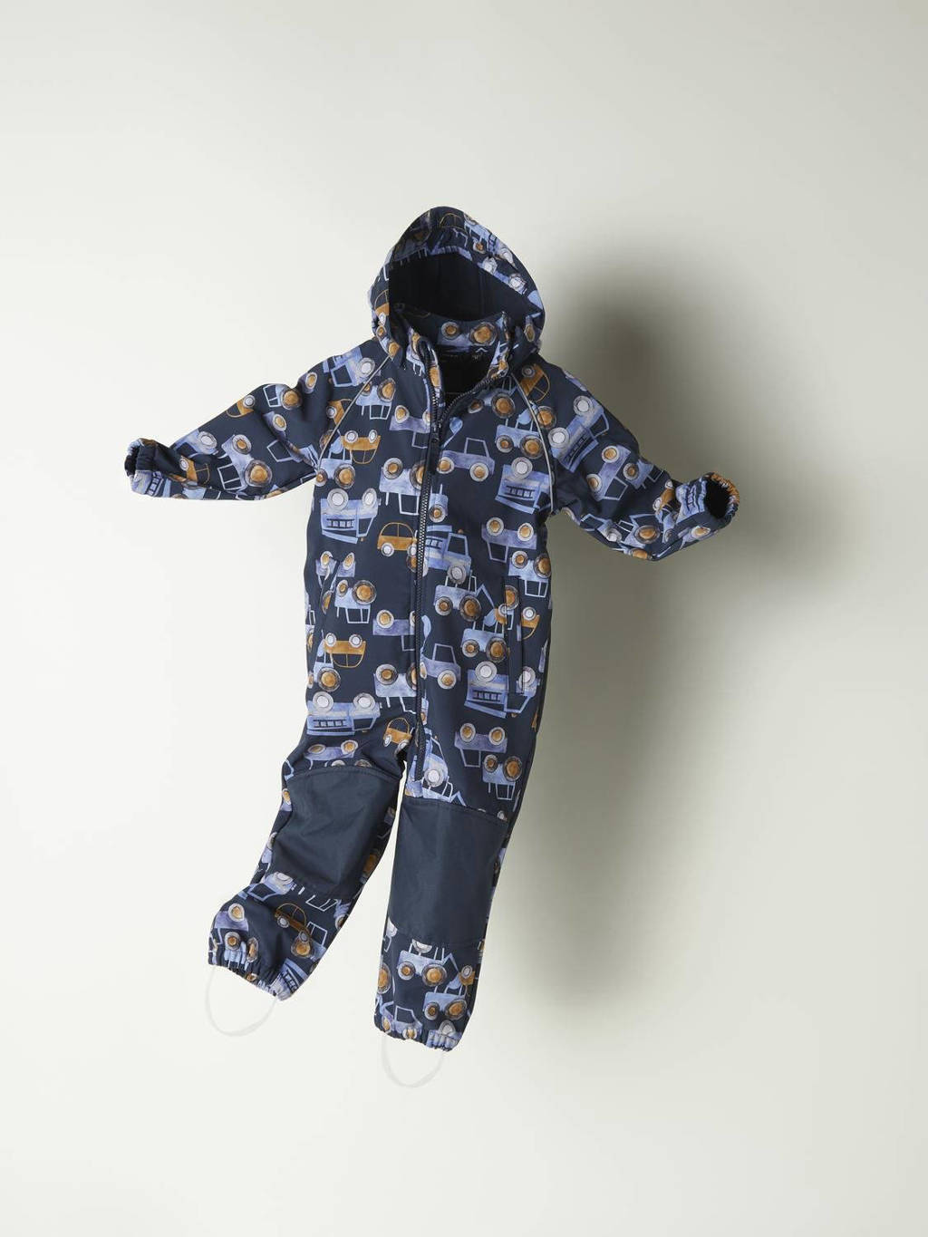 NAME IT softshell buitenspeelpak met all over print donkerblauw/lichtblauw/oker
