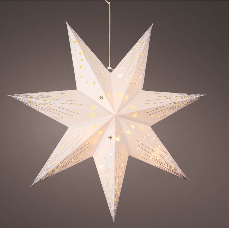 Kerstster - Verlicht - Wit - Papier - 40 cm - 10 LED Lampjes