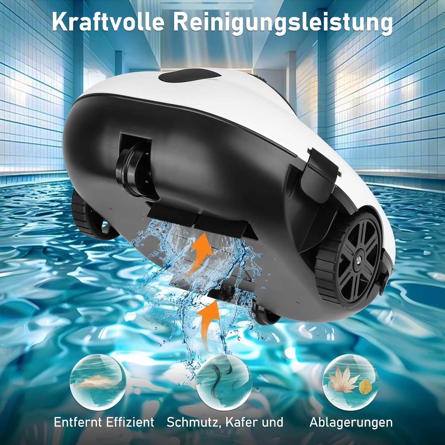 COOLWEST Poolroboter Akku, 130 Minuten Reinigungszeit, Pool Roboter Kabellos, Automatische Poolreiniger mit Selbsteinparkfunktion, Pool Saugroboter für Rundpool und Aufstellpool