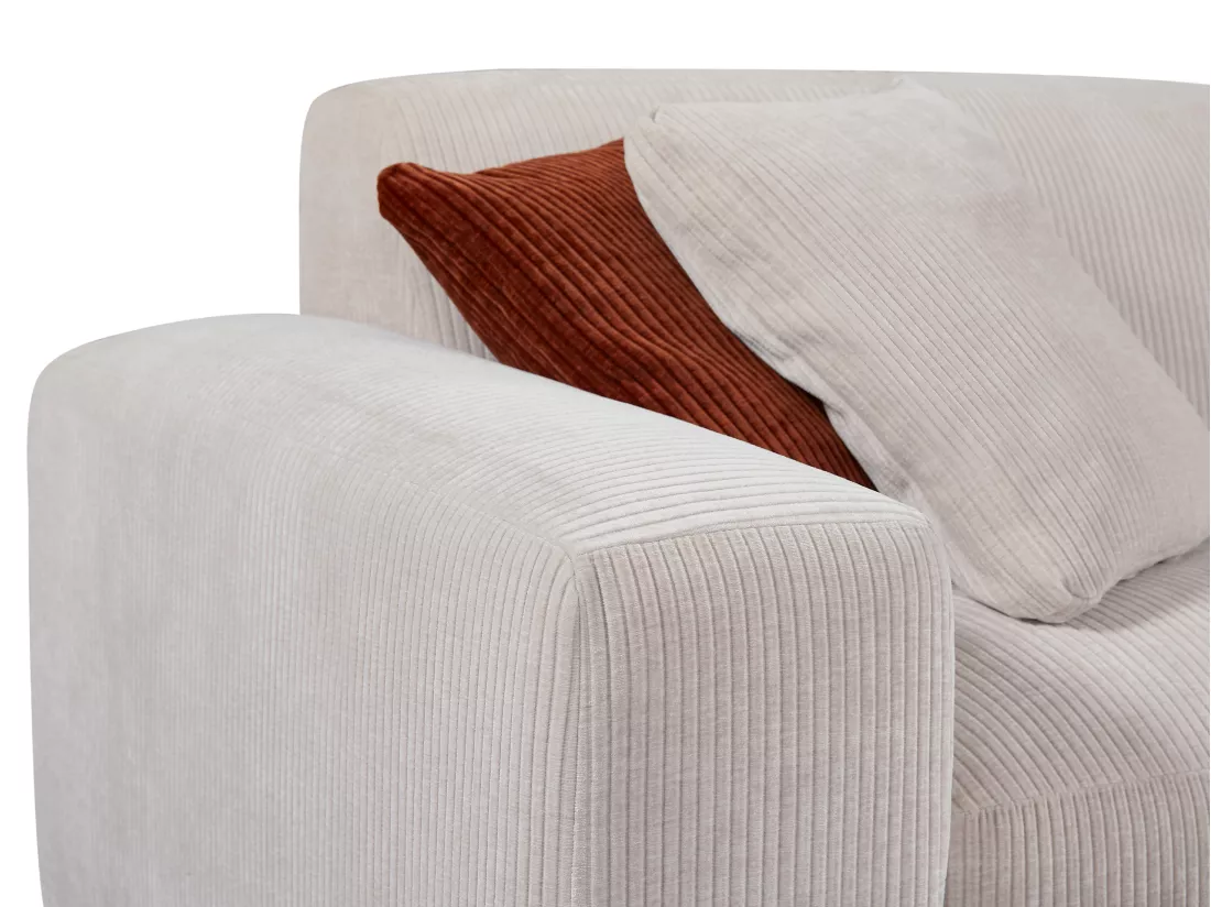 Canapé d'angle droit et pouf en velours côtelé beige TIRONO de Maison Céphy