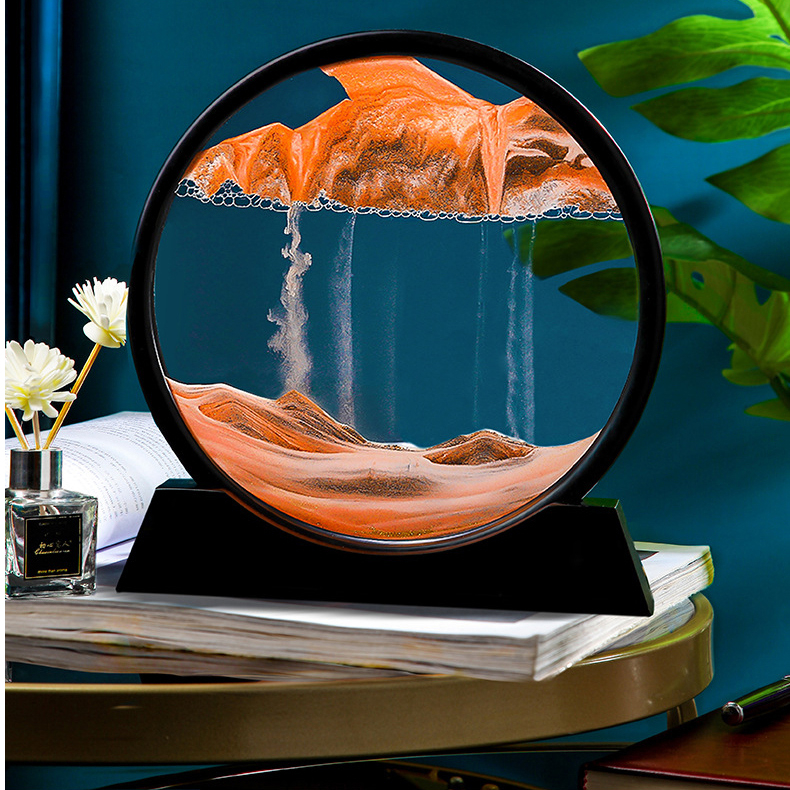 (Ø18cm) 3D Sandbild Home Deko Sanduhr Bewegliches Kunst Accessoire - Orange