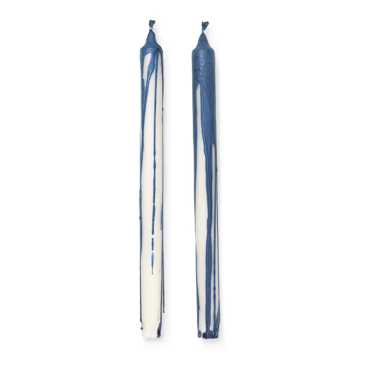 Ferm Living Bougie Dryp en cire végétale- Set de 2 | Bleu