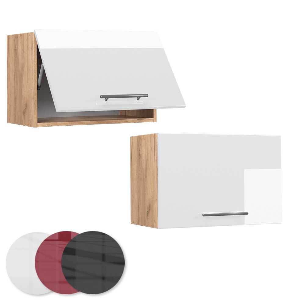 Vicco Hängeschrank Küchenschrank Küchenmöbel Fame-Line Eiche Weiß modern 60 cm Küche Einbauküche Hängeschrank Klapptür Dunstabzugshaube Küchenzeile Hochglanz
