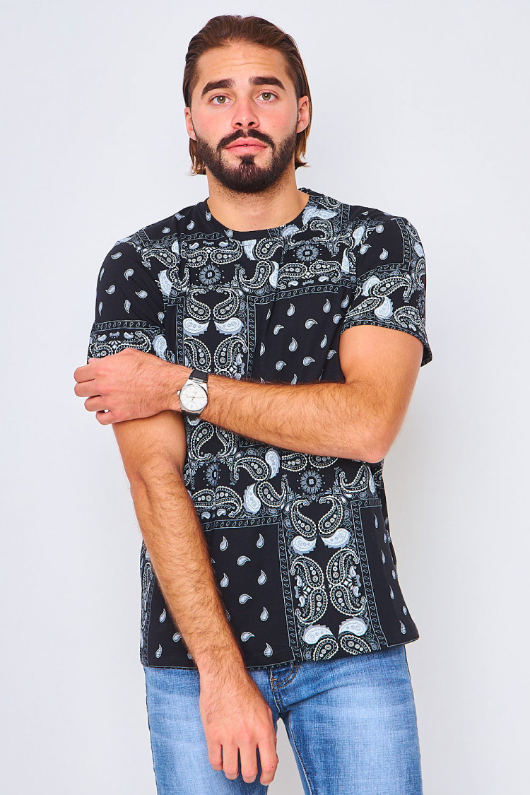 T-shirt noir motif paisley