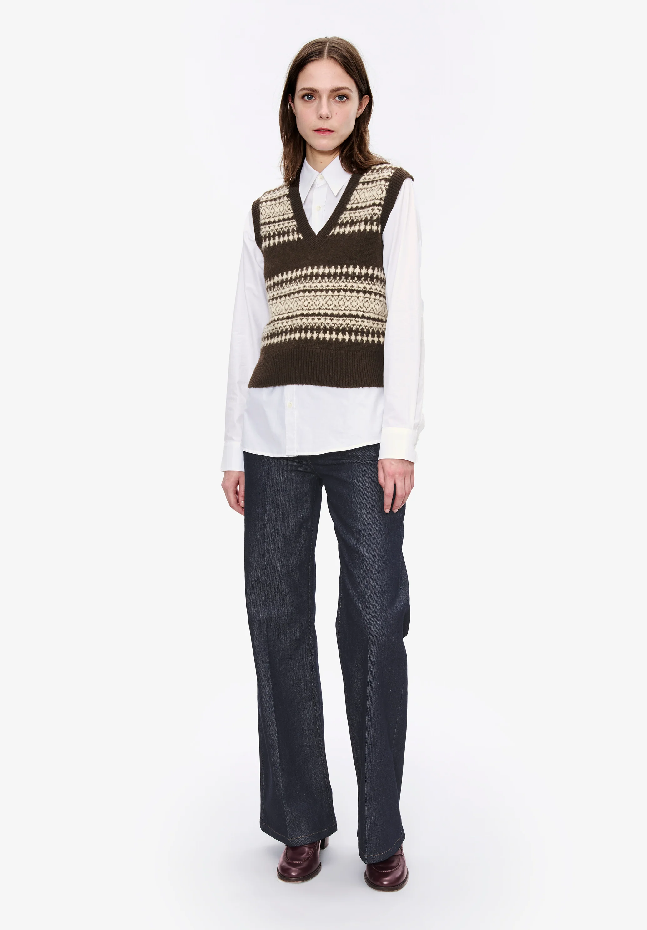 Pull sans manche à jacquard - Marron fonce chine