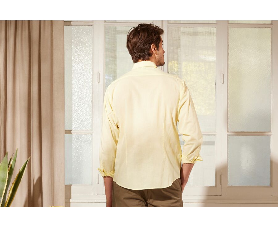 Chemise coton lin jaune pâle unie - SILBERT