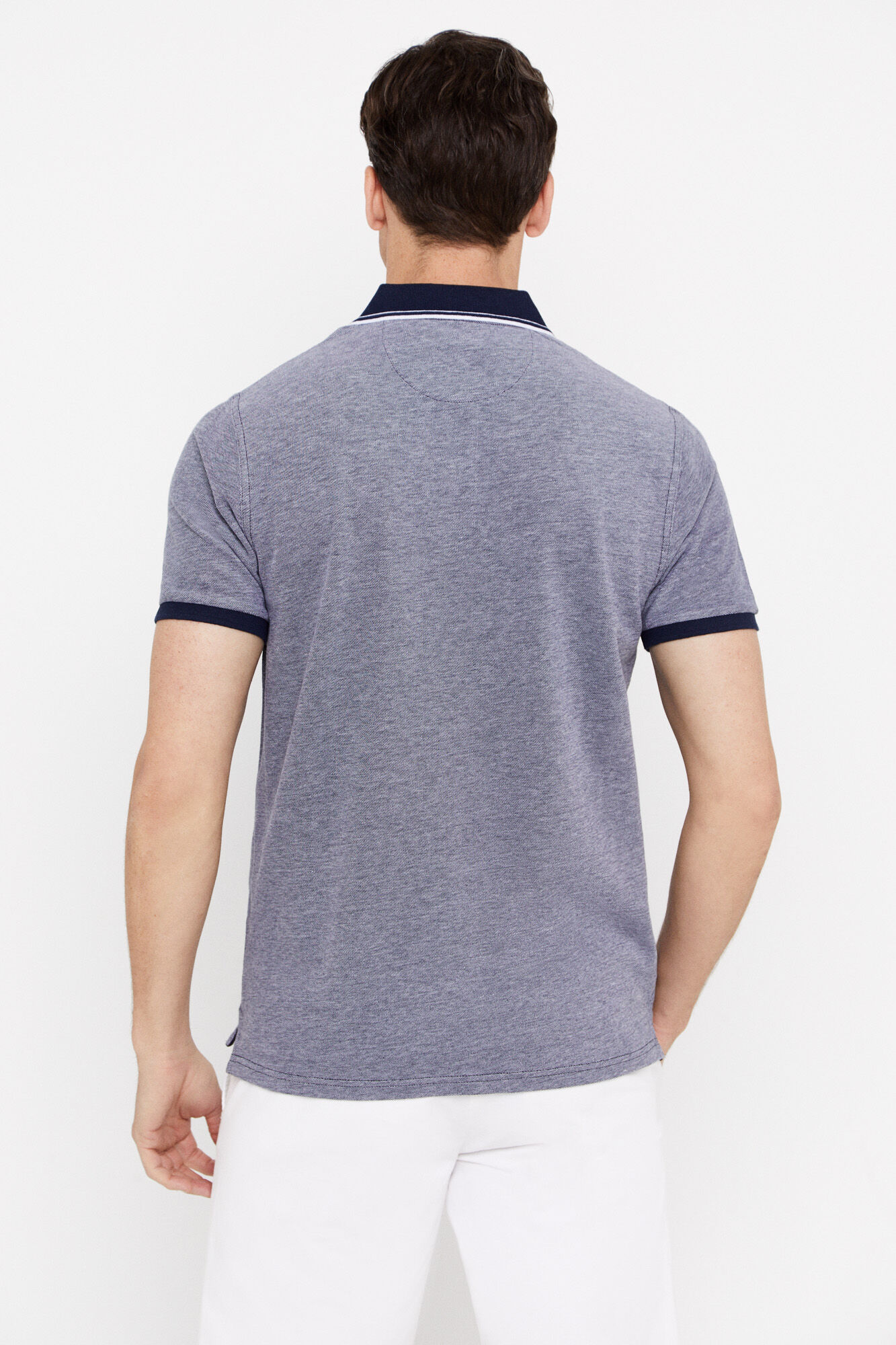 Camisa polo Oxford com gola contrastante - Azul marinho