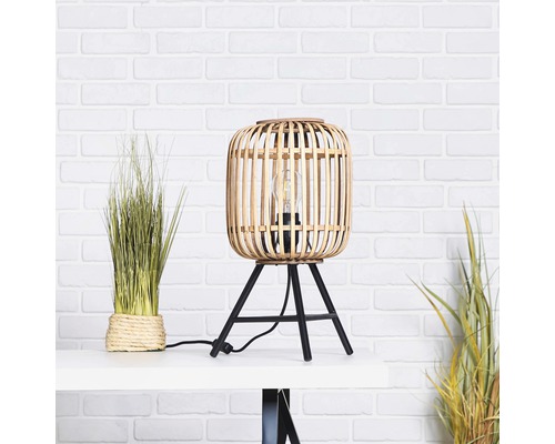 Tafellamp, 1-lichts, HxØ 41x30 cm, Woodrow naturel/bruin met snoerschakelaar