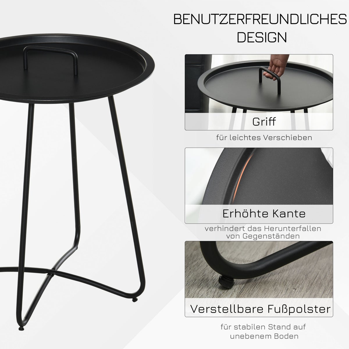 Outsunny bijzettafel, Ø46 x 56H cm, metaal, zwart