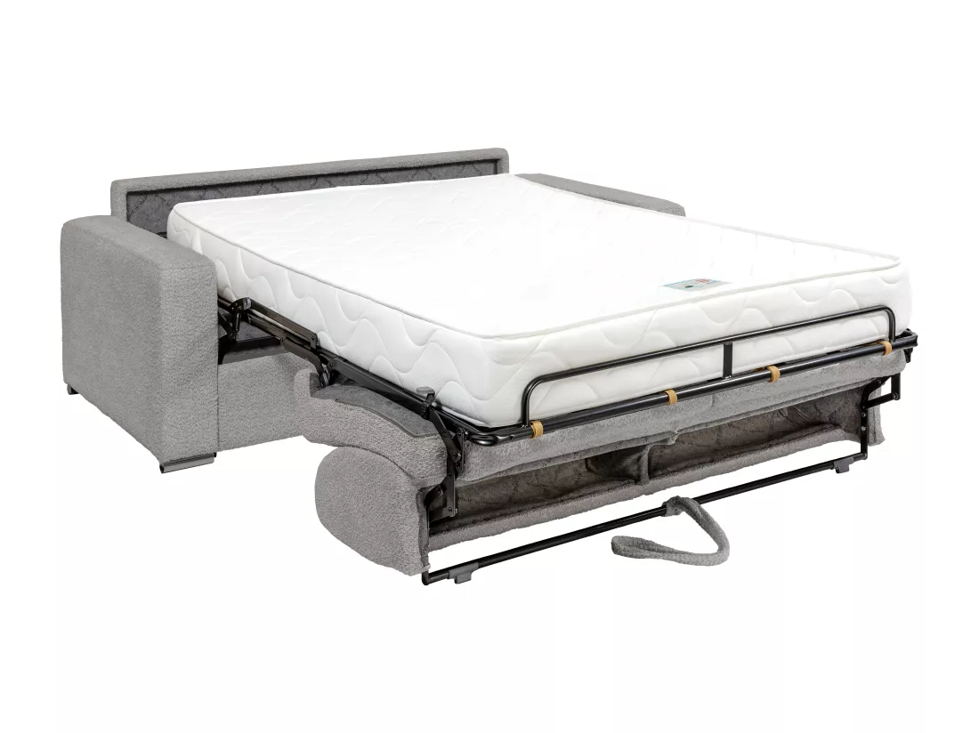 Canapé 4 places convertible express en bouclette gris clair - Couchage 160 cm - Matelas 22 cm - CALITO