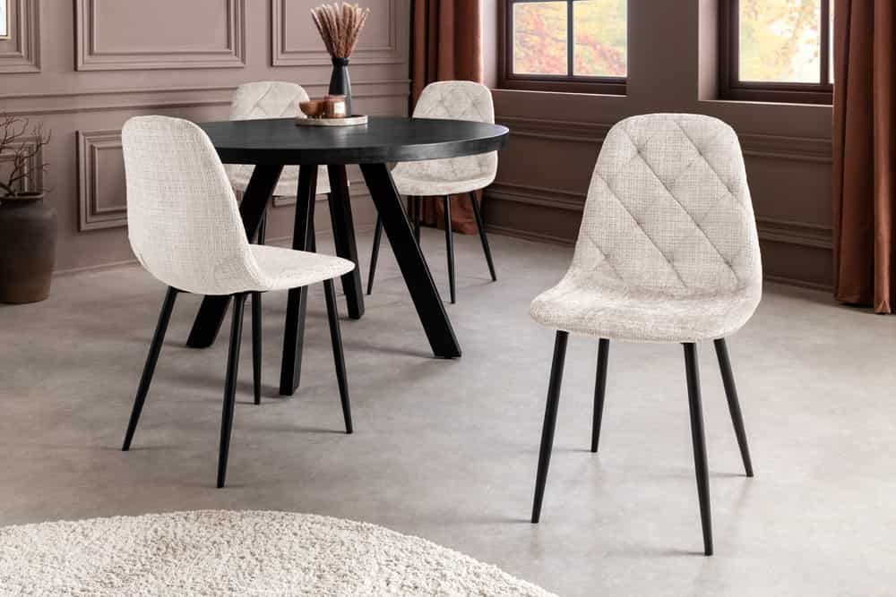 Stilvolles 2er-Set Stühle GLAMM champagner beige Chenille Cremona schwarze Metallbeine