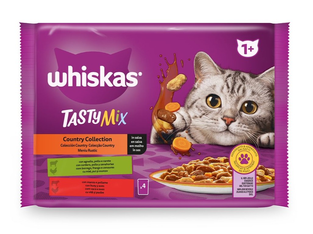 COMIDA HÚMIDA PARA GATO WHISKAS TASTY MIX COUNTRY COLLECTION 4X85G